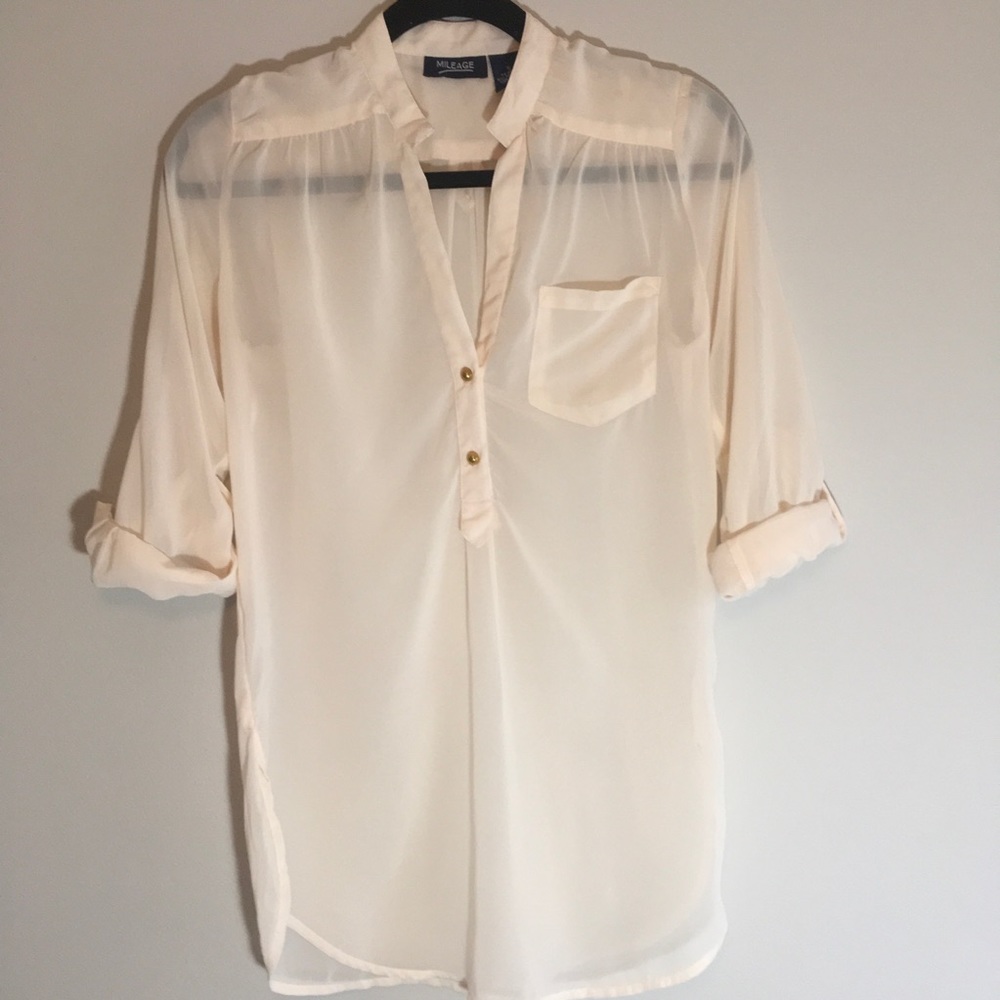 NWOT MILEAGE CREAM BLOUSE SMALL GOLD BUTTONS